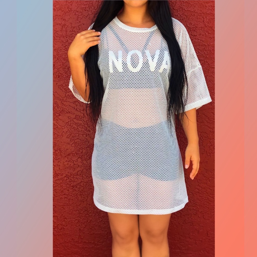 Fashion Nova t-shirt dress/cover up mesh/fishnet